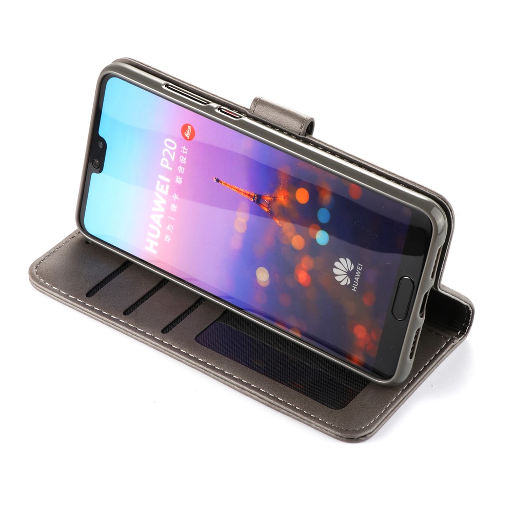 LC.IMEEKE Wallet Leather Stand Cover for Huawei P20 Pro - Grey-2