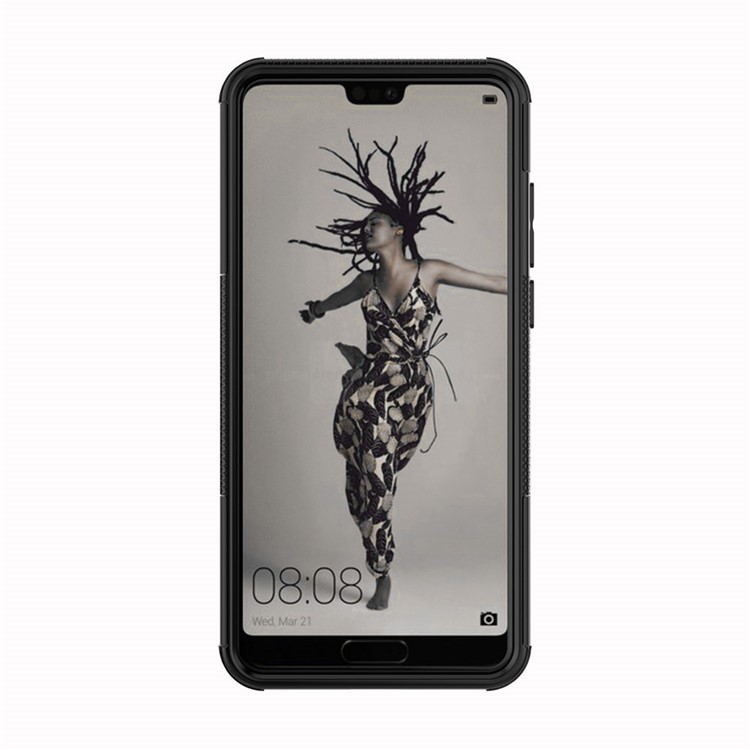 Custodia Ibrida PC + TPU Anti-slip Con Cavalletto Per Huawei P20 - Nero