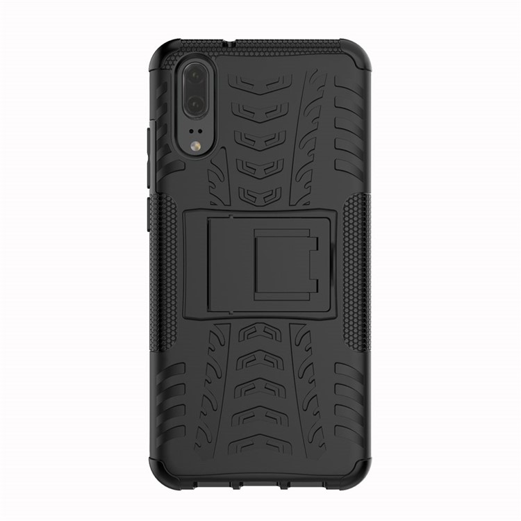 PC Anti-slip + TPU Hybrid Case Con Kickstand Para Huawei P20 - Negro