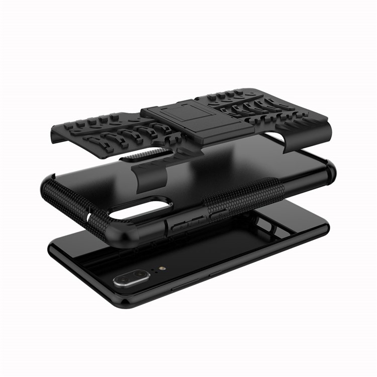 Anti-slip PC + TPU Hybrid Case with Kickstand for Huawei P20 - Black-7