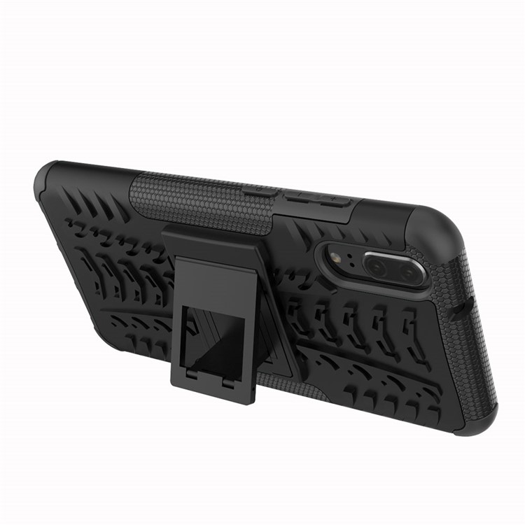 PC Anti-slip + TPU Hybrid Case Con Kickstand Para Huawei P20 - Negro