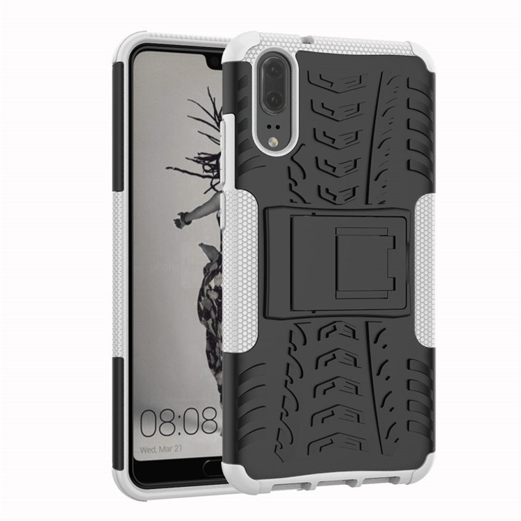 Anti-slip PC + TPU Hybrid Shell Case with Kickstand for Huawei P20 - White-1