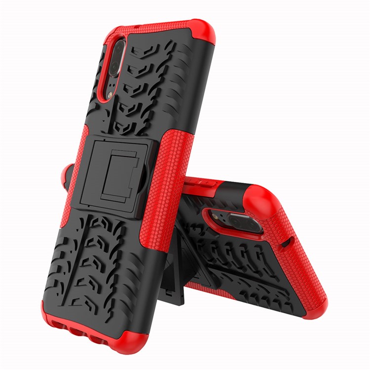 Anti-slip PC + TPU Combo Case with Kickstand for Huawei P20 - Red-2