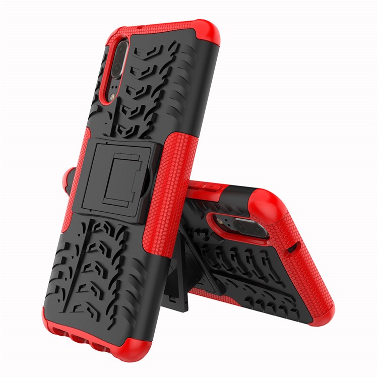 Custodia Combinata PC + TPU Anti-slip Con Cavalletto Per Huawei P20 - Rosso-2