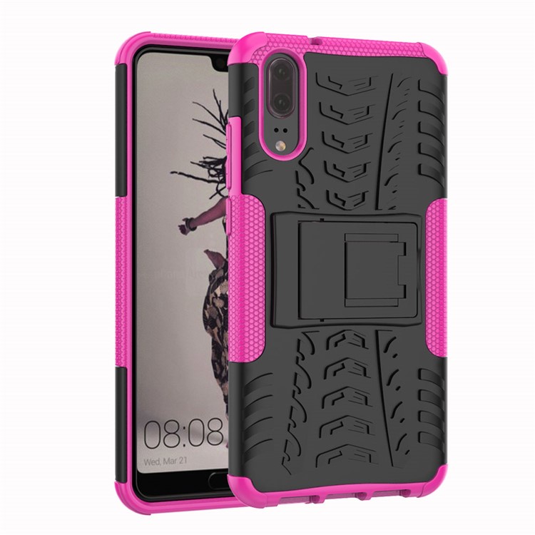 Anti-slip PC + TPU Hybrid Protective Case with Kickstand for Huawei P20 - Rose-1