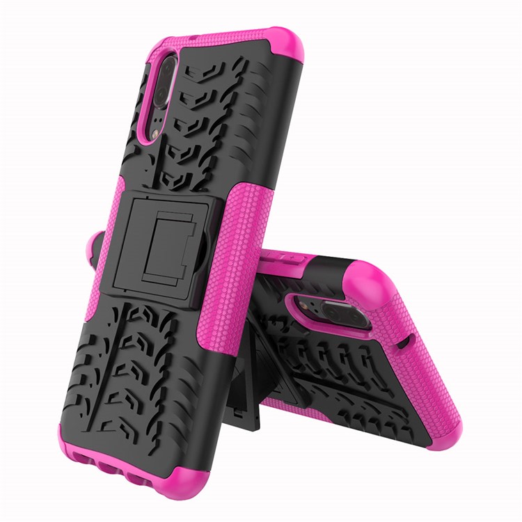 Anti-slip PC + TPU Hybrid Protective Case with Kickstand for Huawei P20 - Rose-2