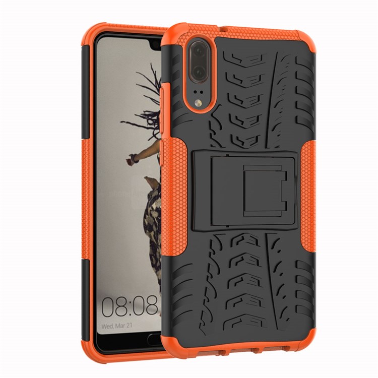 Anti-slip PC + TPU Combo Cover Case with Kickstand for Huawei P20 - Orange-1