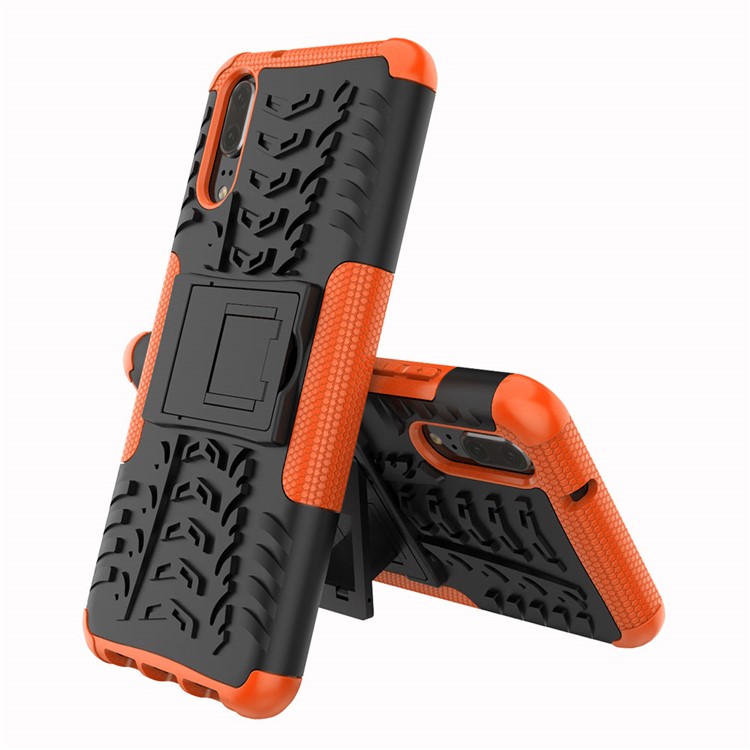 Anti-slip PC + TPU Combo Cover Case with Kickstand for Huawei P20 - Orange-2