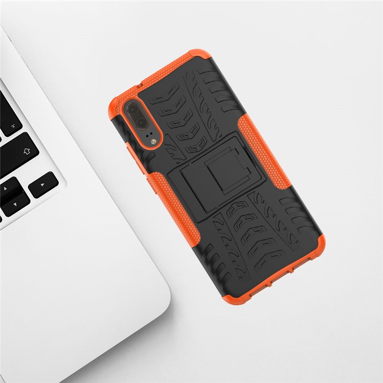 Anti-slip PC + TPU Combo Cover Case with Kickstand for Huawei P20 - Orange-3