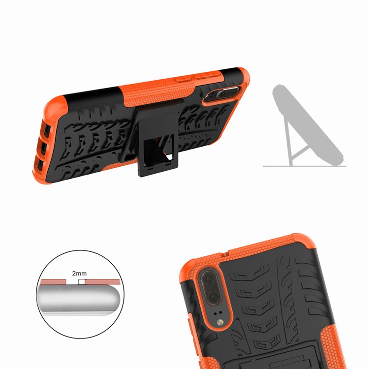 Anti-slip PC + TPU Combo Cover Case with Kickstand for Huawei P20 - Orange-4