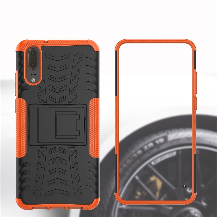 Anti-slip PC + TPU Combo Cover Case with Kickstand for Huawei P20 - Orange-5