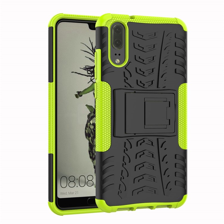 Anti-slip PC + TPU Hybrid Cover Shell with Kickstand for Huawei P20 - Green-1