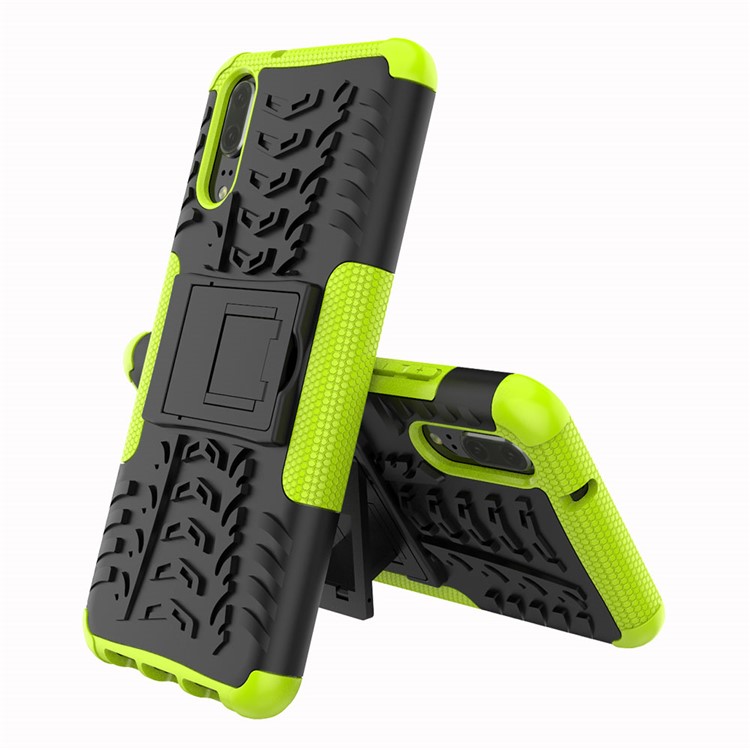 Anti-slip PC + TPU Hybrid Cover Shell with Kickstand for Huawei P20 - Green-2