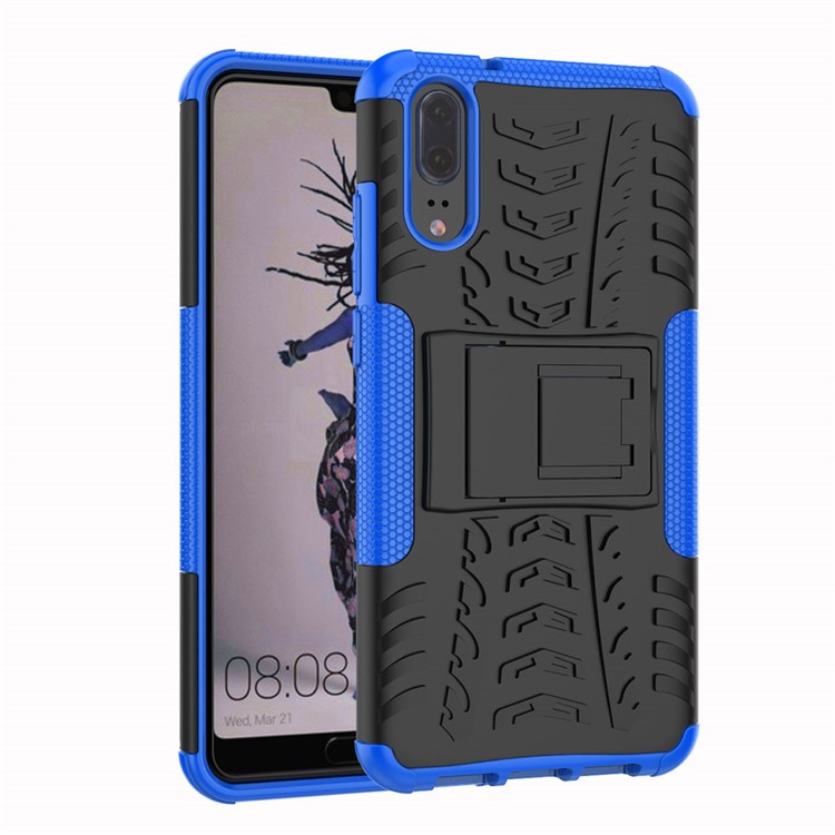 Anti-slip PC + TPU Combo Phone Case with Kickstand for Huawei P20 - Blue-1