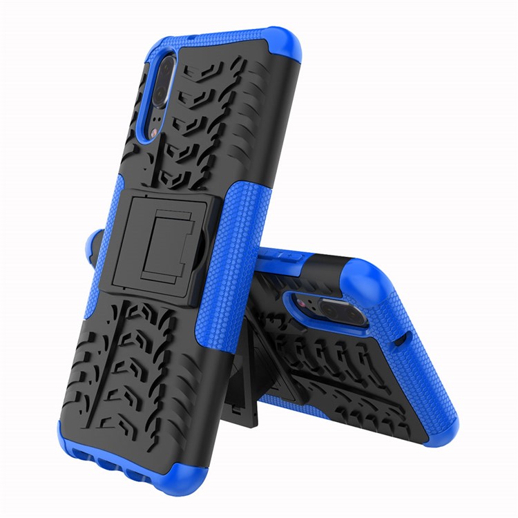 Anti-slip PC + TPU Combo Phone Case with Kickstand for Huawei P20 - Blue-2