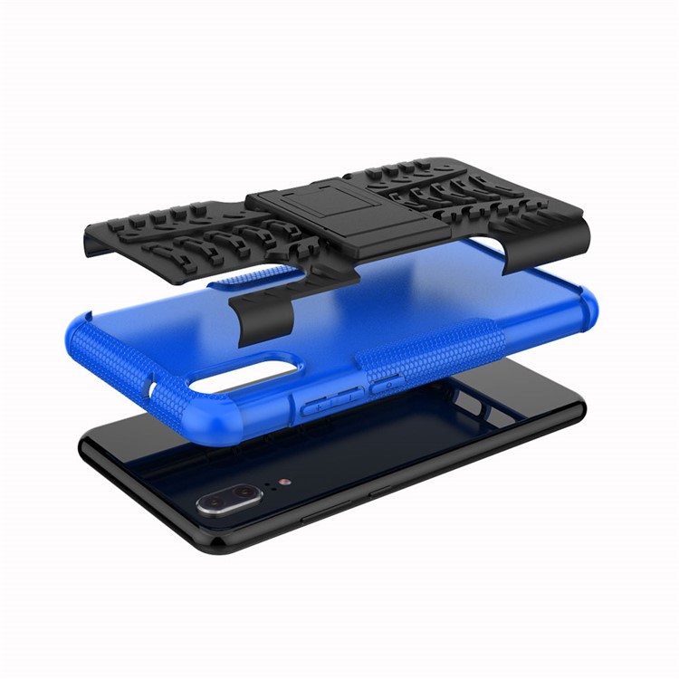 Anti-slip PC + TPU Combo Phone Case with Kickstand for Huawei P20 - Blue-3