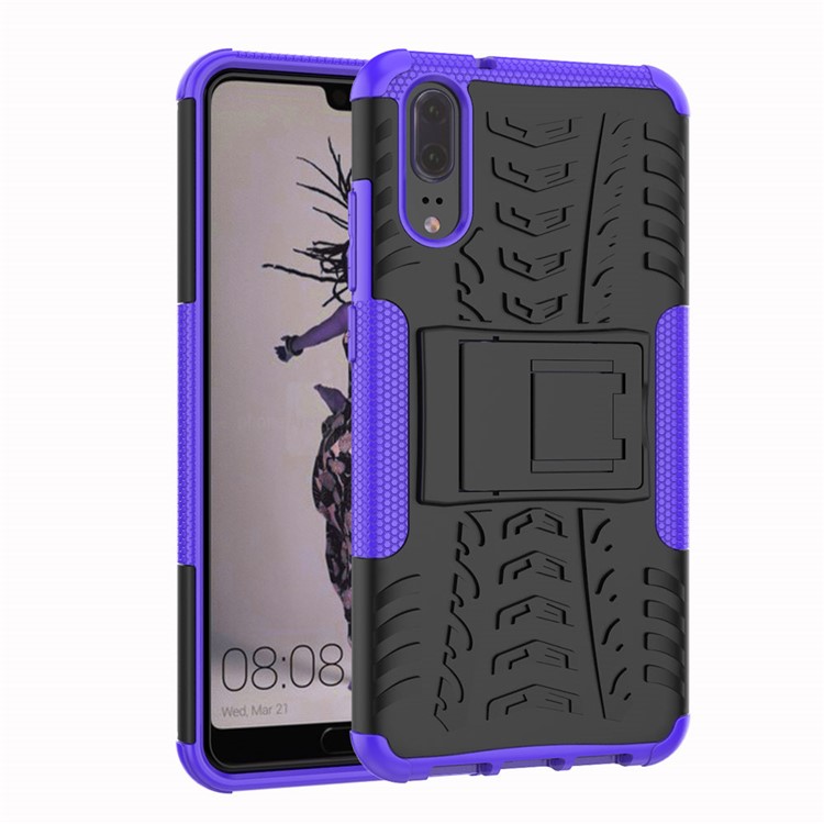 Anti-slip PC + TPU Hybrid Case Phone Shell with Kickstand for Huawei P20 - Purple-1