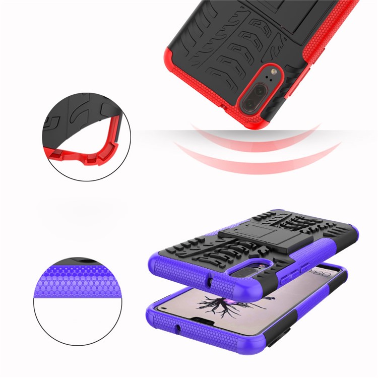 Anti-slip PC + TPU Hybrid Case Phone Shell with Kickstand for Huawei P20 - Purple-3