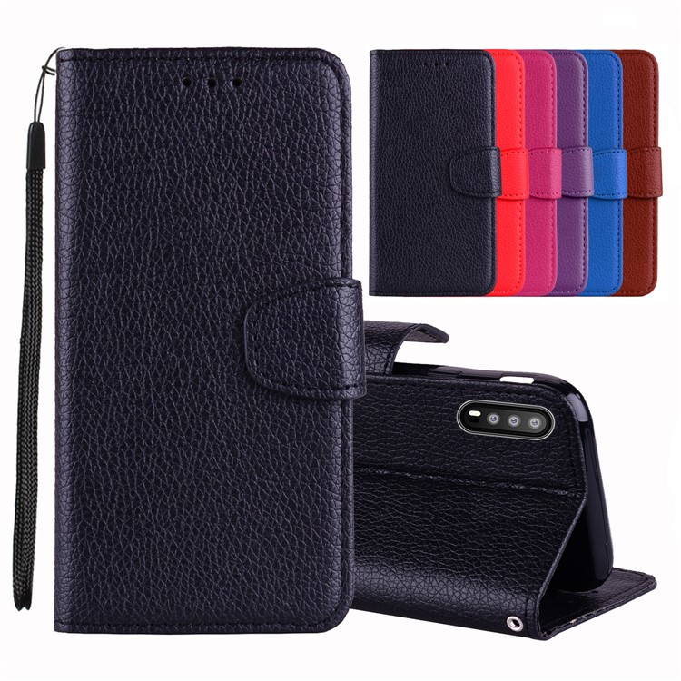 Litchi Skin Wallet Leather Stand Case for Huawei P20 - Black-1