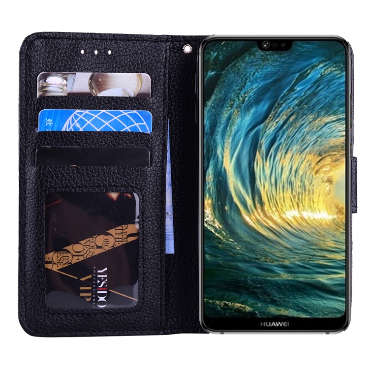 Litchi Skin Wallet Leather Stand Case for Huawei P20 - Black-6