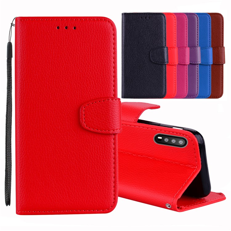 Litchi Skin Wallet Leather Stand Cover for Huawei P20 - Red-1