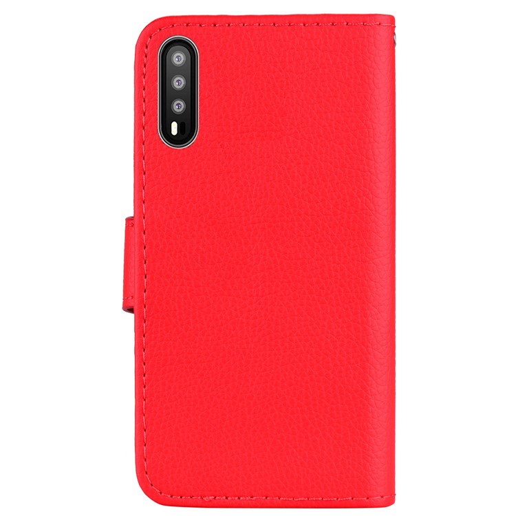Litchi Skin Wallet Leather Stand Cover for Huawei P20 - Red-3