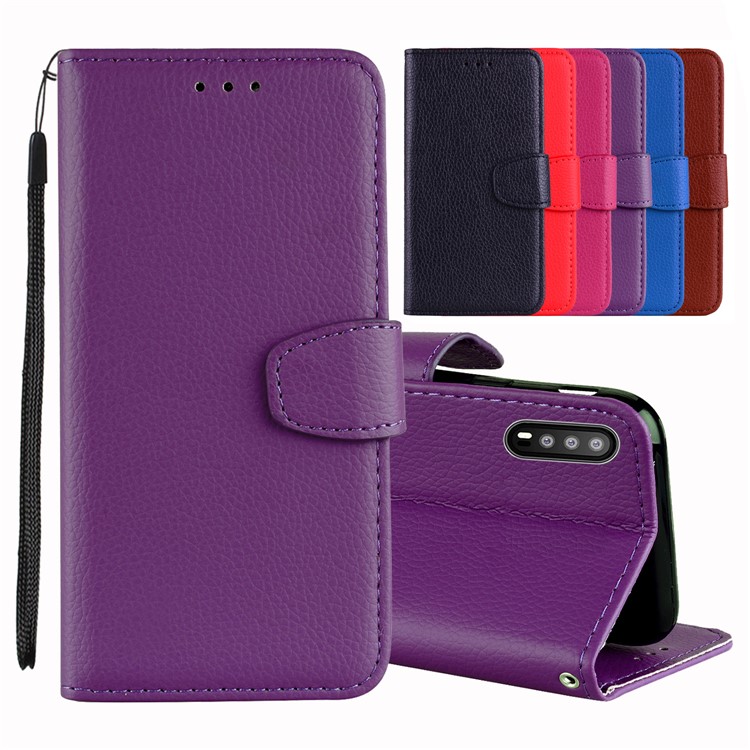 Litchi Skin Magnetic Leather Stand Cover for Huawei P20 - Purple-1