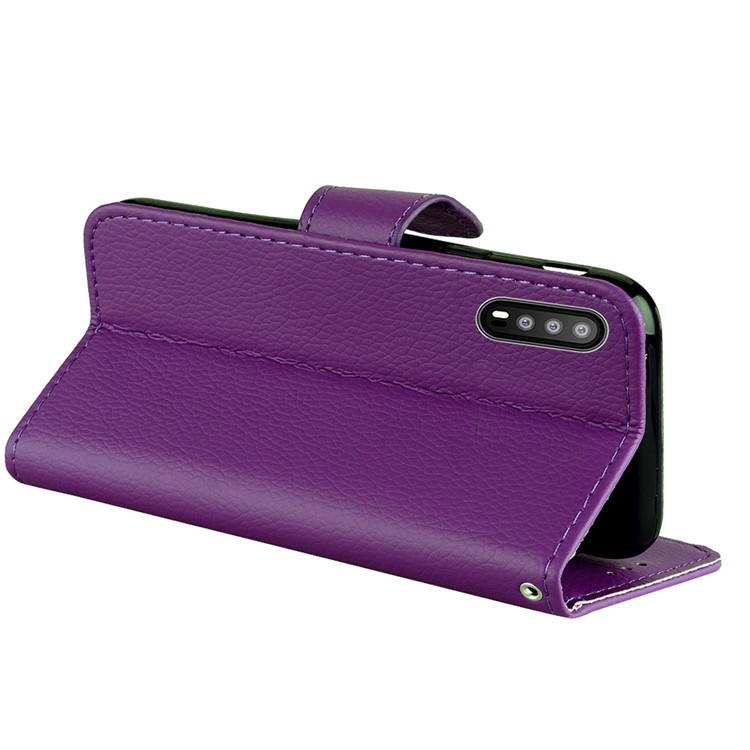 Litchi Skin Magnetic Leather Stand Cover for Huawei P20 - Purple-5