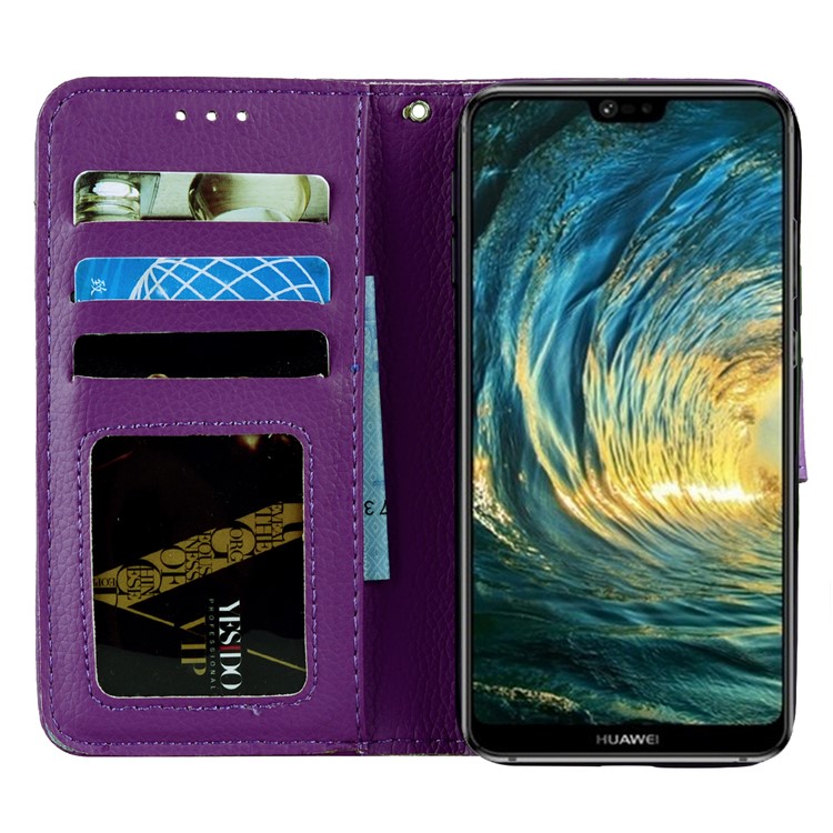 Litchi Skin Magnetic Leather Stand Cover for Huawei P20 - Purple-6