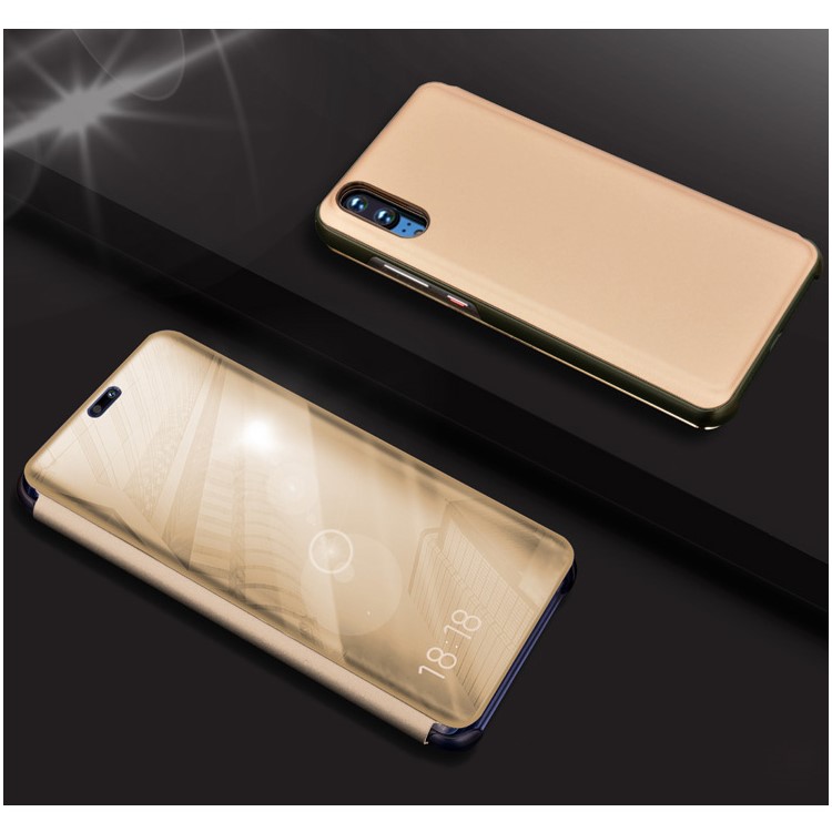 Electroplating Mirror Surface View Window Leather Stand Case Cover for Huawei P20 Pro - Gold-1