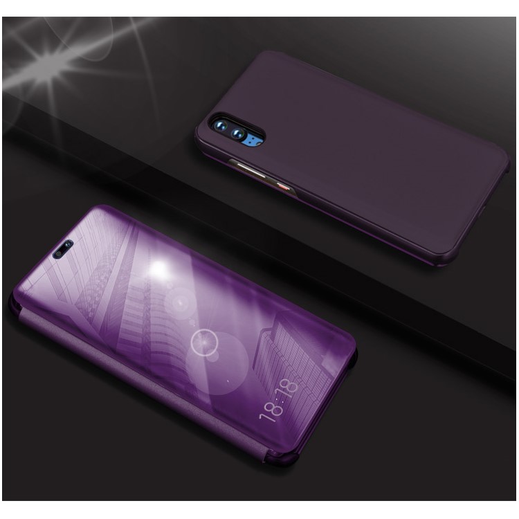 Electroplating Mirror Surface View Window Leather Stand Phone Case for Huawei P20 Pro - Dark Purple-1
