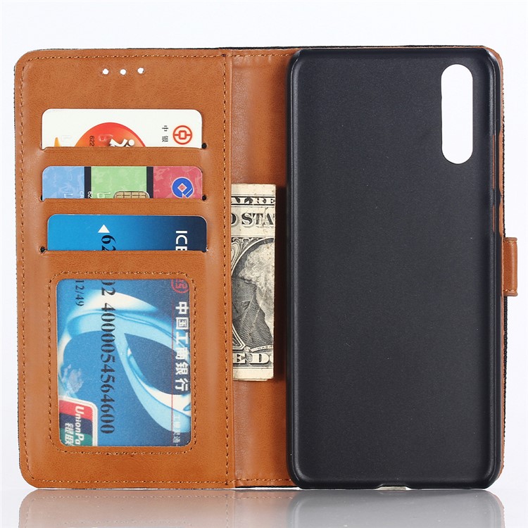 Jeans Cloth Leather Wallet Case for Huawei P20 Pro - Black-3