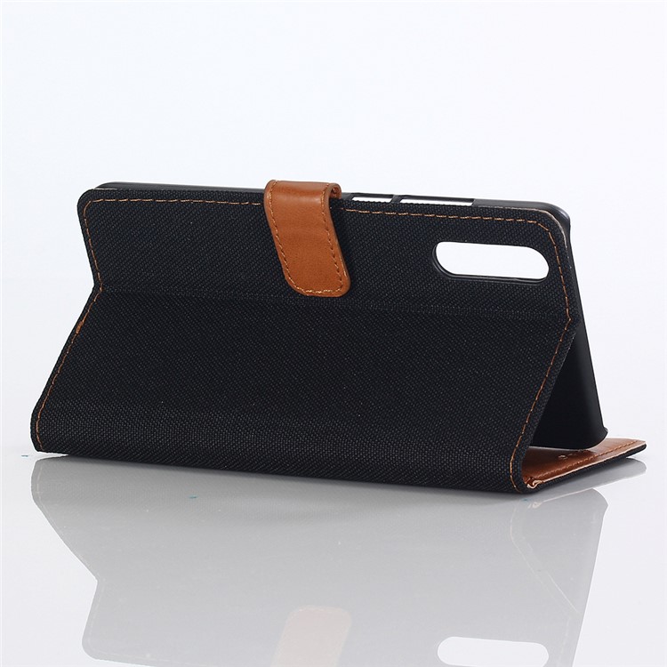 Jeans Cloth Leather Wallet Case for Huawei P20 Pro - Black-4