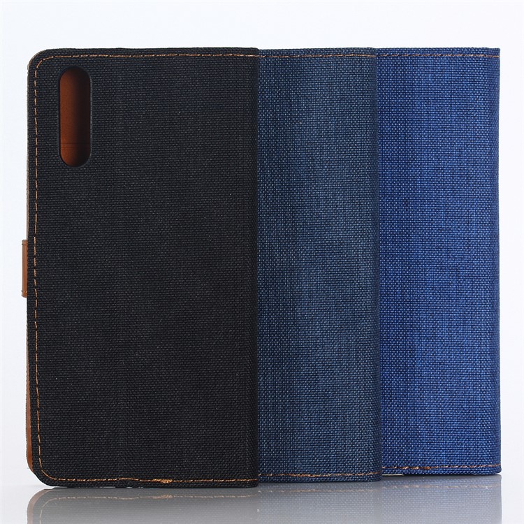 Jeans Cloth Leather Wallet Case for Huawei P20 Pro - Black-6