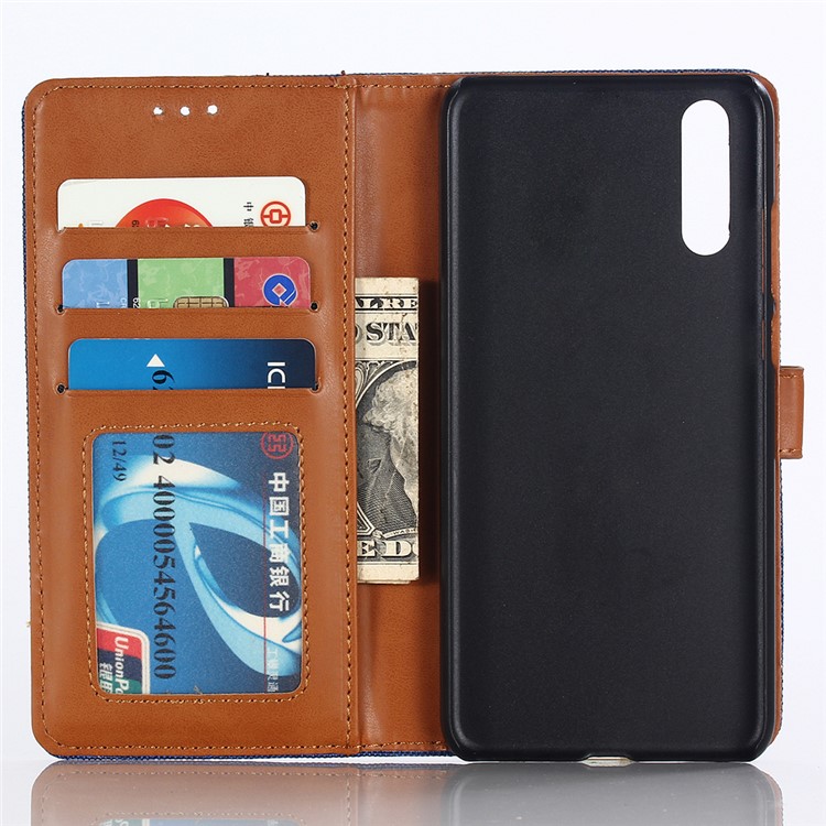 Jeans Cloth Leather Wallet Shell Case for Huawei P20 Pro - Baby Blue-3