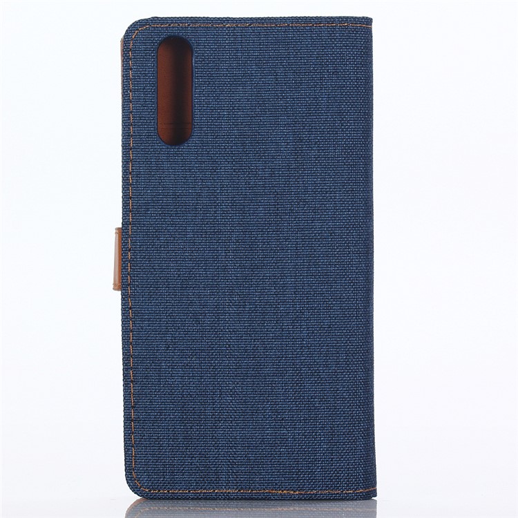 Jeans Cloth Leather Wallet Cover for Huawei P20 Pro - Dark Blue-2