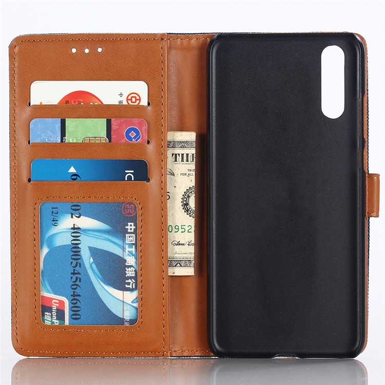 Jeans Cloth Leather Wallet Cover for Huawei P20 Pro - Dark Blue-3
