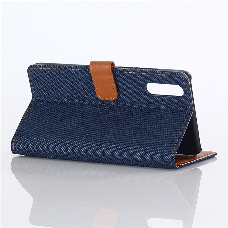 Jeans Cloth Leather Wallet Cover for Huawei P20 Pro - Dark Blue-4