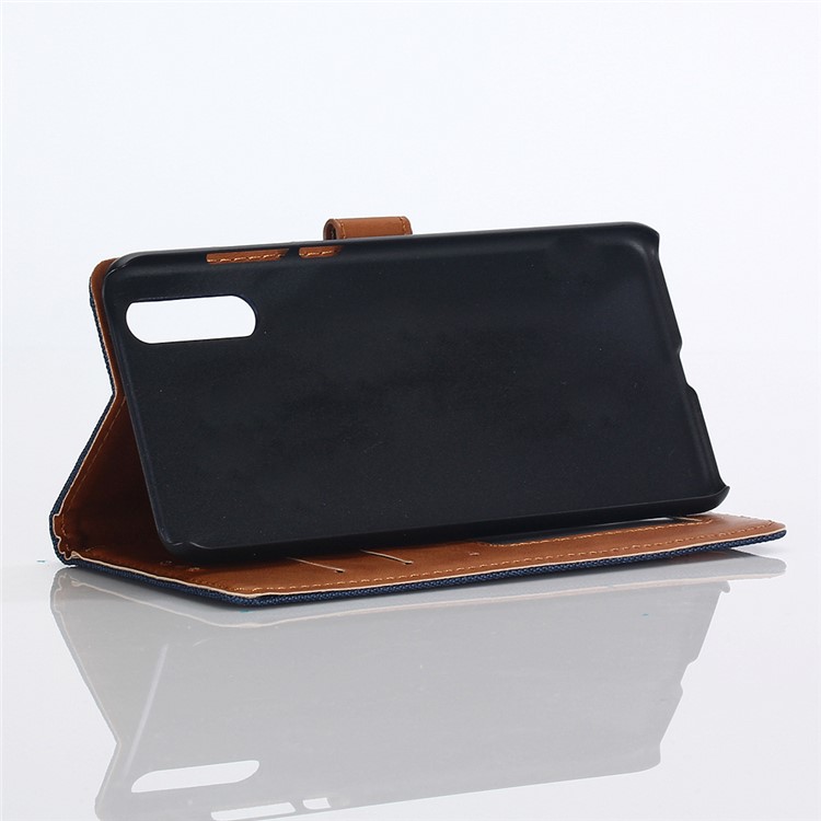 Jeans Cloth Leather Wallet Cover for Huawei P20 Pro - Dark Blue-5