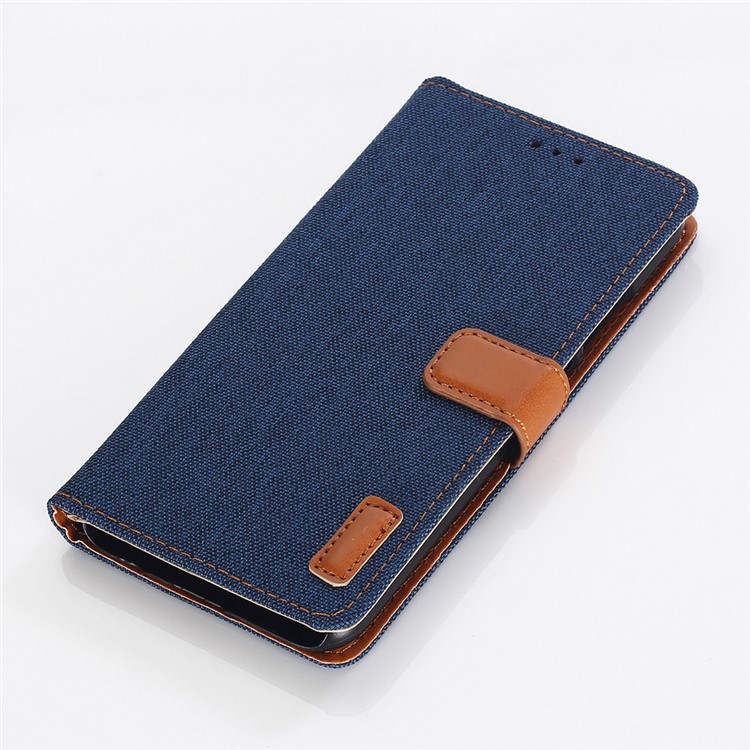 Jeans Cloth Leather Wallet Cover for Huawei P20 Pro - Dark Blue-6