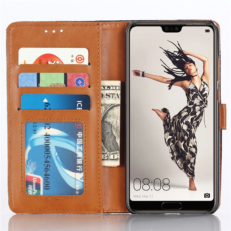 Jeans Cloth Leather Wallet Cover for Huawei P20 Pro - Dark Blue-7