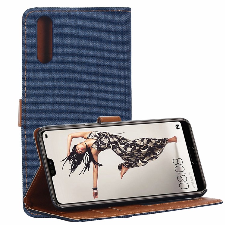 Jeans Cloth Leather Wallet Cover for Huawei P20 Pro - Dark Blue-9