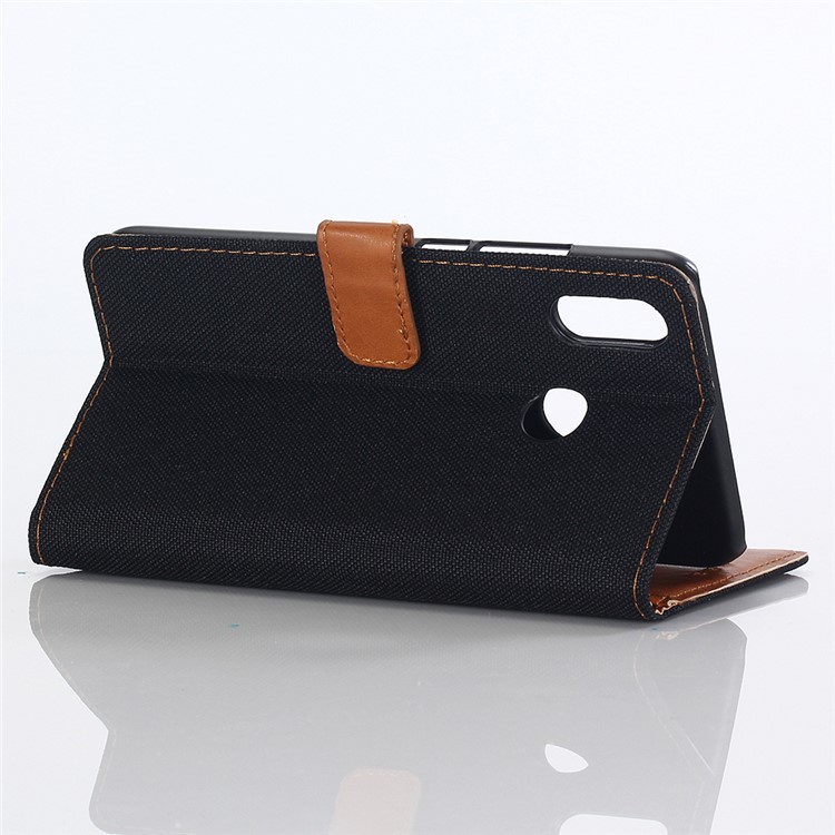 Jeans Cloth Leather Wallet Case for Huawei P20 Lite / Nova 3e - Black-4