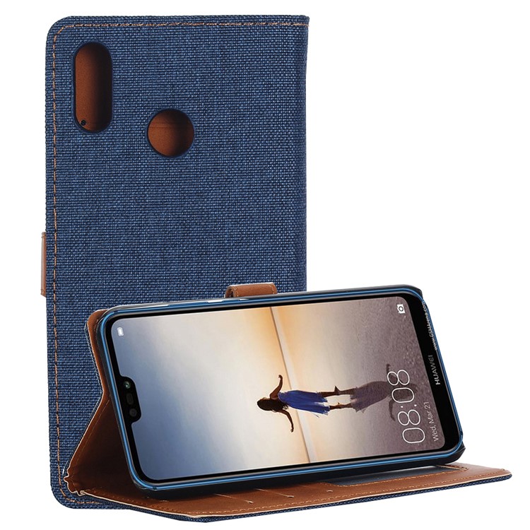Jeans Cloth Leather Wallet Shell Case for Huawei P20 Lite / Nova 3e - Dark Blue-10