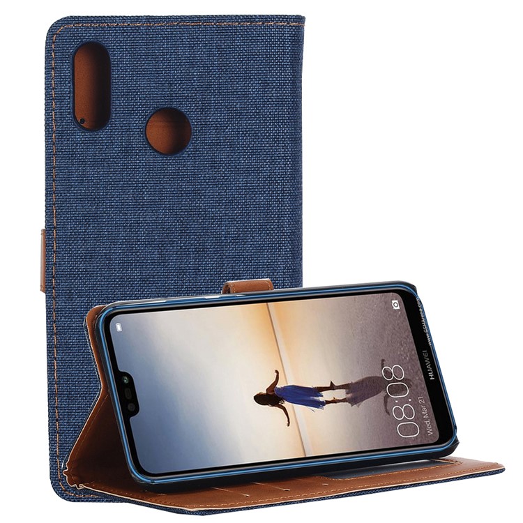 Caixa de Casca de Couro de Pano de Jeans Para Huawei P20 Lite / Nova 3e - Azul Escuro