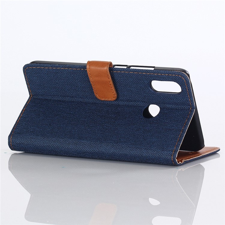Jeans Cloth Leather Wallet Shell Case for Huawei P20 Lite / Nova 3e - Dark Blue-4
