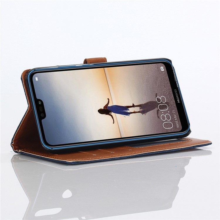 Jeans Cloth Leather Wallet Shell Case for Huawei P20 Lite / Nova 3e - Dark Blue-9