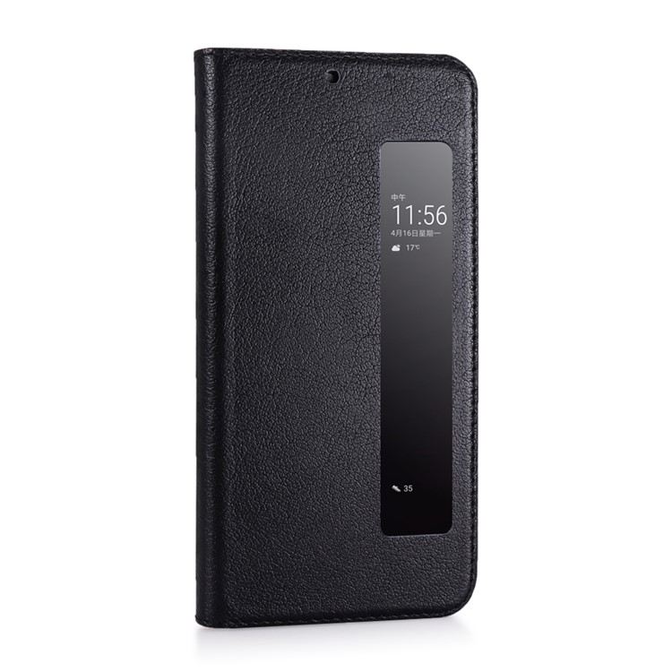 View Window Genuine Leather Auto Wake Up / Sleep Stand Flip Case for Huawei P20 - Black-16