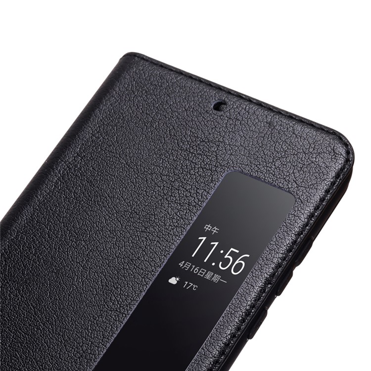 View Window Genuine Leather Auto Wake Up / Sleep Stand Flip Case for Huawei P20 - Black-2