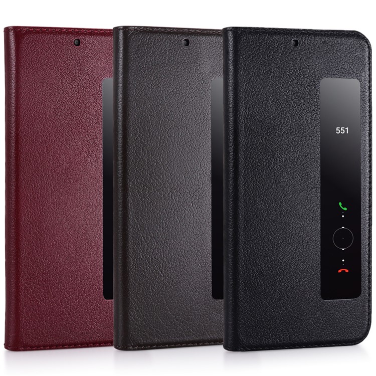 View Window Genuine Leather Auto Wake Up / Sleep Stand Flip Case for Huawei P20 - Black-22